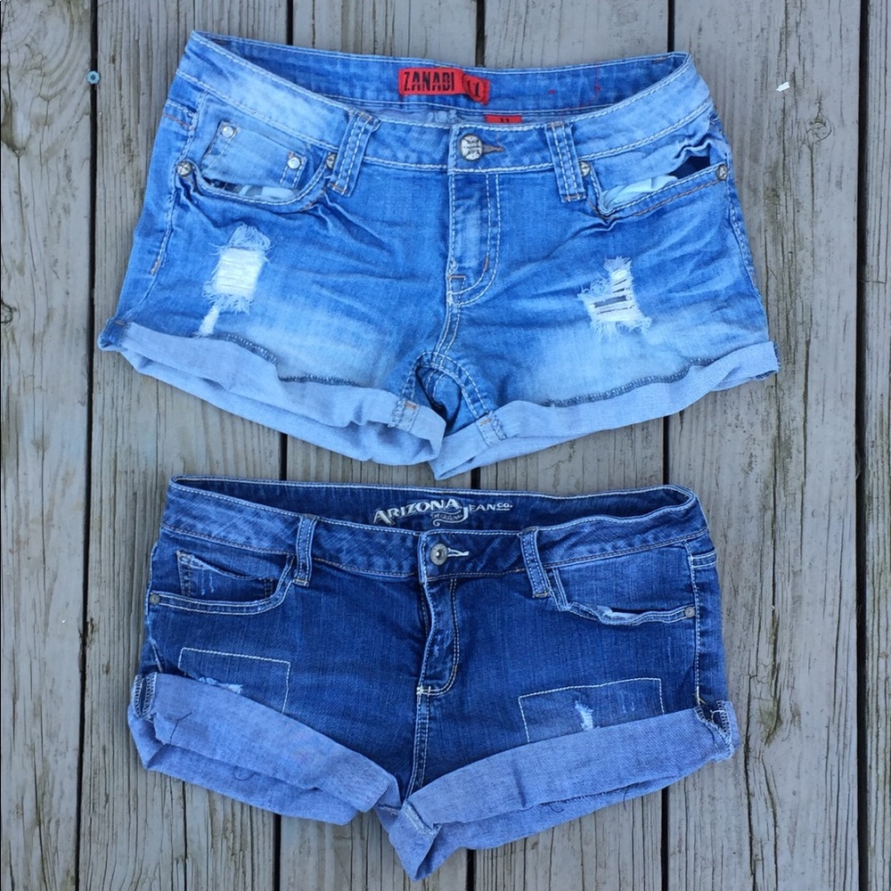 Distressed denim shorts
